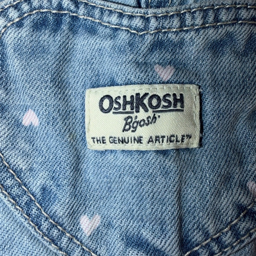 OshKosh Bgosh Girls 24M Blue Denim Heart Print Bib Overalls Light Wash 1K338210 - Picture 7 of 10